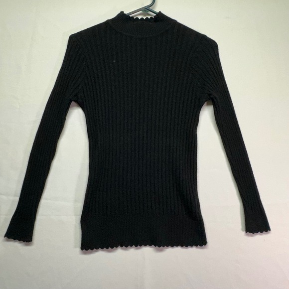 Jon & Anna Sweaters - Jon & Anna Black Long Sleeve Mock Neck Ruffle Edge Ribbed Soft Sweater Women's L